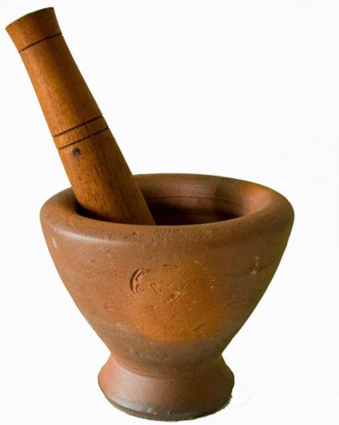 HANDMADE CLAY MORTAR & PESTLE 6"